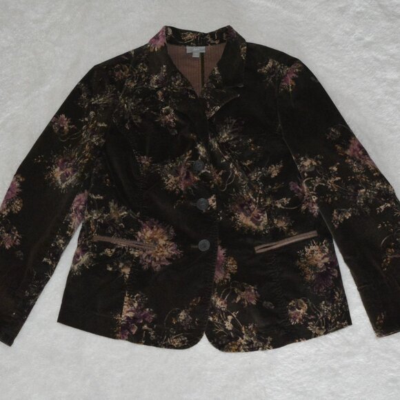 J. Jill Women's MP Blazer Boho Velvet Romantic Floral Stretch Blazer Brown - Picture 6 of 8
